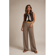 Luna Wide Leg Παντελόνα με Ψάθινη Ζώνη
